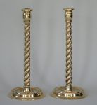 Pair of English Solid Barley Twist Brass Candlesticks
