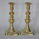 Pair of English Brass Beehive & Diamond Candlesticks