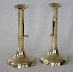 Pair of Double Wedding Band Brass Candlesticks with Side Ejectors