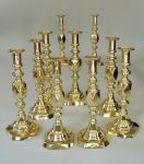 Complete Set of 5 Pairs of English Brass Candlesticks 