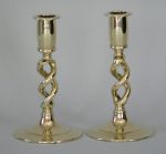 Small Pair of English Victorian Brass Double Twist Candlesticks
