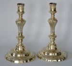 Pair of French "Silver Form" Brass Candlesticks