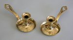 Rare Pair of Brass Tapersticks in the Form of Chambersticks