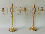 Rare Pair of Swedish Bell Metal Candelabra for 3 Candles