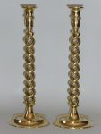 Pair of English Victorian Brass Double Twist Candlesticks 