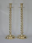 Pair of English Victorian Brass Double Twist Candlesticks