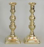 Pair of English Early Victorian Brass Robust Candlesticks