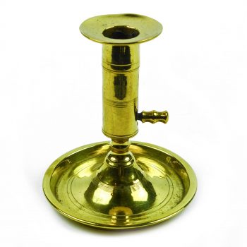 Cast European Saucer Based Brass Candlestick with Side Ejector Circa 1800