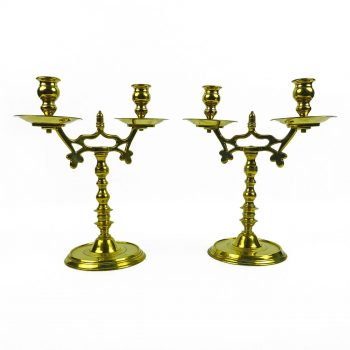 Pair of German Two Arm Brass Candlesticks Circa 1700