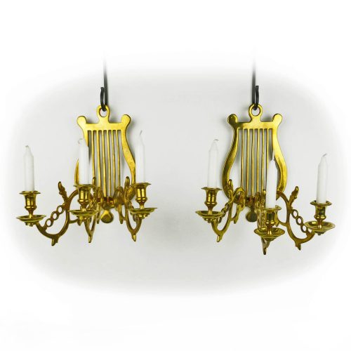 Pair of Eastern European Brass 3 Arm Lyre Wall Sconces Circa 1800