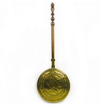 Dutch Brass Bedwarmer with Decorated Lid Circa 1700
