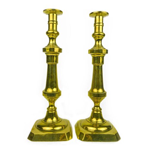 Pair of Tall English Brass "Push Up" Candlesticks Circa 1875
