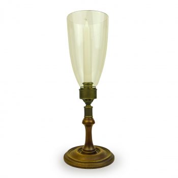 Brass and Wood Hurricane Shade Candlestick Circa 1900