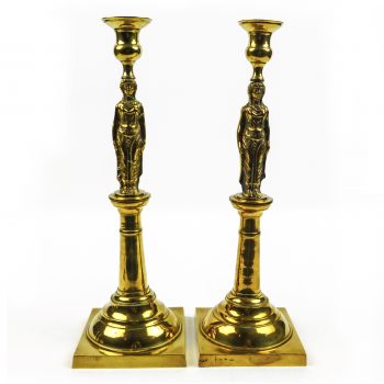 Pair of Bell Metal Swedish "Caryatid" Figure Candlesticks Circa 1790