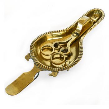 French brass snuffer and tray with spoon handle. Circa 1725