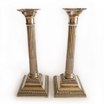 Rare Pair of English Ionic Column Paktong Candlesticks Circa 1765