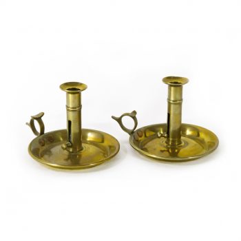 Pair of English Brass Side Ejector Chambersticks. Circa 1850