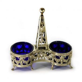 French Silver Double Salt. Signed "Hugo"