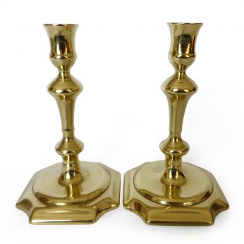 Pair of English Brass Queen Anne Candlesticks