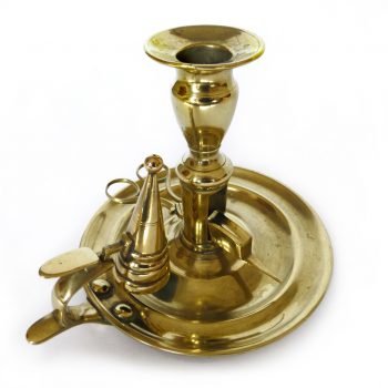 Rare Cast English Brass Chamberstick with Douter and Snuffers. Circa 1780