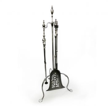 English Set of Three Polished Steel Fire Tools on Stand. Circa 1780