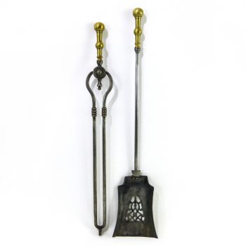 Pair of English Brass Topped Steel Fireplace Tools, Circa 1840