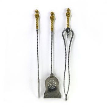 Set of Three Fancy Polished Steel English Fire Tools, Circa 1790