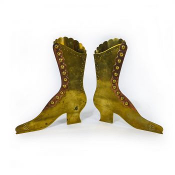 Pair of English Victorian Brass and Copper High Boot Chimney Ornaments, Circa 1875