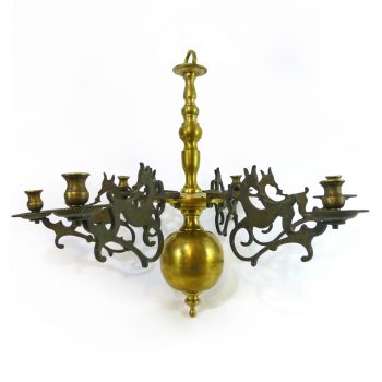 Eastern European Brass 6 arm chandelier with stag arms. Circa 1820