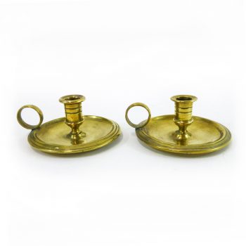 Rare Pair of Small Cast English Brass Chambersticks, Circa 1875