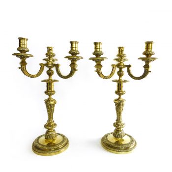Pair of French Three Armed Brass Candelabra Circa 1850