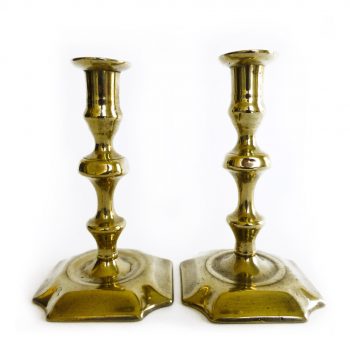 Pair of English Brass Queen Anne Candlesticks