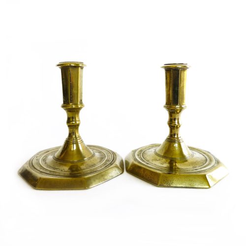 Pair of Rare Danish Late 17th Century Brass Candlesticks