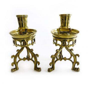 Pair of Brass English Gothic Pugin Candlesticks Circa 1850